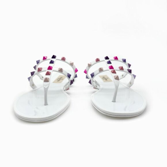 VALENTINO Pink Purple Rockstud Slide Sandal Size 37 Flat Caged Strap Rubber PVC - Picture 8 of 12